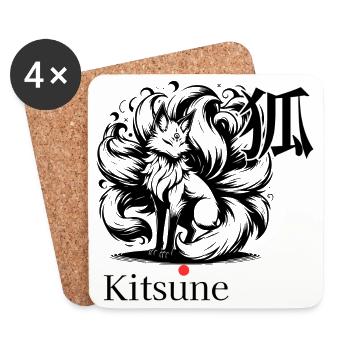 Kitsune Graffiti-Fuchszeichen - Untersetzer (4er-Set) - Weiß - Vorne