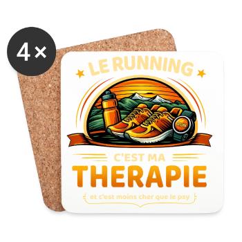 Le running c’est ma thérapie humour course à pied - Dessous de verre (lot de 4) - blanc - Devant