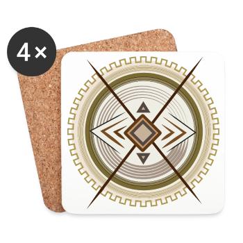 Emblème tribal, Mandala géométrique - Dessous de verre (lot de 4) - blanc - Devant