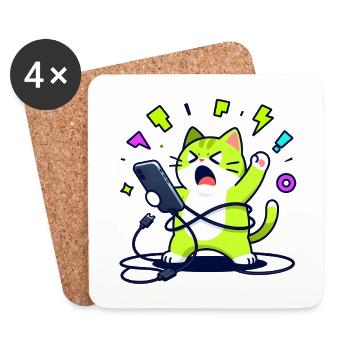 Overwhelmed funny geek chat with phone - Coasters (set of 4) - white - Front