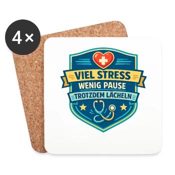 Viel Stress Wenig Pause Lächeln - Untersetzer (4er-Set) - Weiß - Vorne