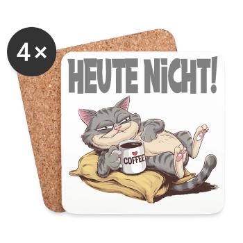  Heute Nicht Müde Katze Mit Kaffee Für - Untersetzer (4er-Set) - Weiß - Vorne