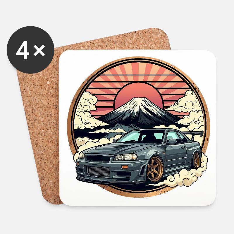 JDM Auto Japanisches Retro-Autorennen Drift-Legende - Untersetzer (4er-Set) - Weiß