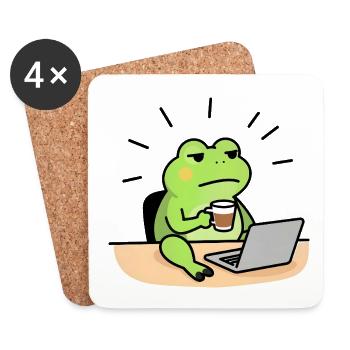 Grenouille café et laptop - Dessous de verre (lot de 4) - blanc - Devant