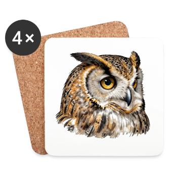 Hibou nocturne en plume artistique - Dessous de verre (lot de 4) - blanc - Devant