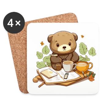 Cuddly bear reading with coffee - Coasters (set of 4) - white - Front