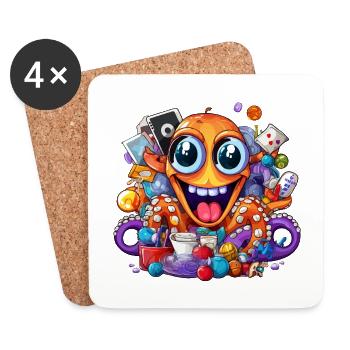 Lustiger Loot-Octopus voller Schätze - Untersetzer (4er-Set) - Weiß - Vorne