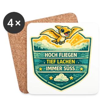 Hoch Fliegen Schild: Tief Lachen Immer Süß - Untersetzer (4er-Set) - Weiß - Vorne