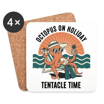 Poulpe Octopus On Holiday Tentacle Time Chill - Coasters (set of 4) - white - Front
