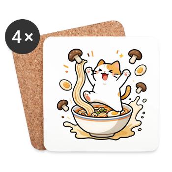 Glückliche Ramen-Katze - Untersetzer (4er-Set) - Weiß - Vorne
