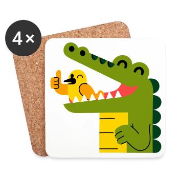 Fröhliches Krokodil mit Vogel im Maul - Untersetzer (4er-Set) - Weiß - Vorne