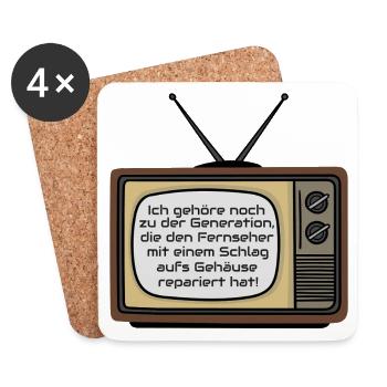 Retrofernseher: Schlag aufs Gehäuse - Untersetzer (4er-Set) - Weiß - Vorne