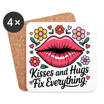 Kisses and hugs heal everything - Coasters (set of 4) - white - Front