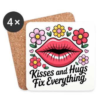 Kisses and hugs heal everything - Coasters (set of 4) - white - Front