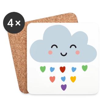 Cute Cloud Rainbow Hearts Kawaii Happy Mood Design - Coasters (set of 4) - white - Front