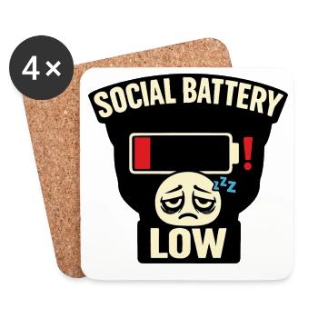 Social Battery Low Tee – Hilarious Introvert Humor - Coasters (set of 4) - white - Front