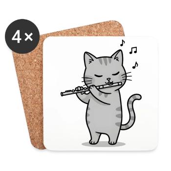Musikalische Katze schenkt Musik Katzen - Untersetzer (4er-Set) - Weiß - Vorne