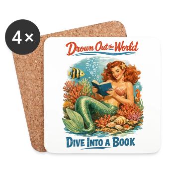 Retro Meerjungfrau: Dive Into a Book Pin-up - Untersetzer (4er-Set) - Weiß - Vorne