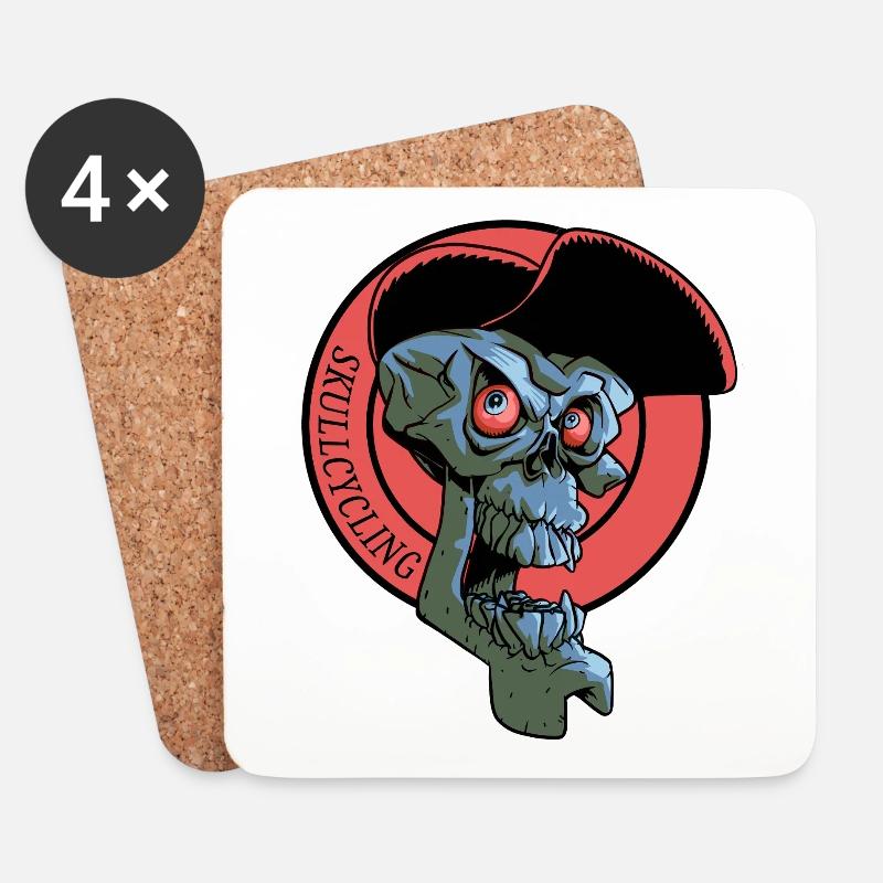 Laughing Cyclist's Skull - Coasters (set of 4) - white