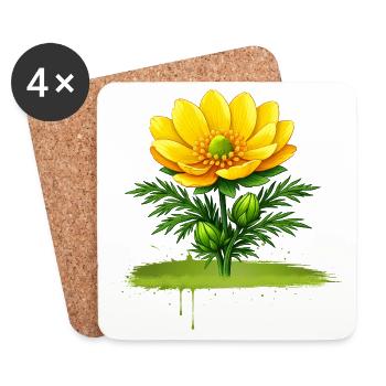 Yellow Flower Nature Brush Stroke Design - Coasters (set of 4) - white - Front