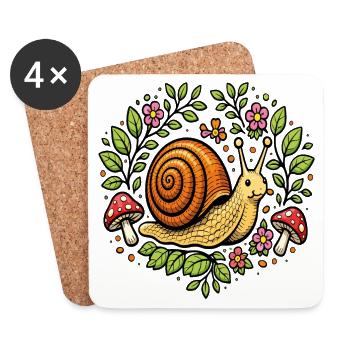 Niedliche Schneckenblumen und -pilze - Untersetzer (4er-Set) - Weiß - Vorne