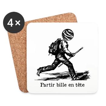 Partir bille en tête - jeu de mots décalé - Dessous de verre (lot de 4) - blanc - Devant