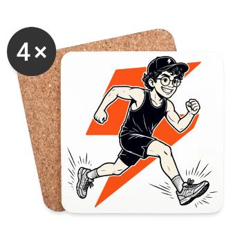 Cooles Laufshirt Blitz Runner Motiv für Sportler - Untersetzer (4er-Set) - Weiß - Vorne