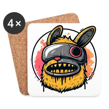 Neon-Maskiertes Kaninchenmonster - Untersetzer (4er-Set) - Weiß - Vorne