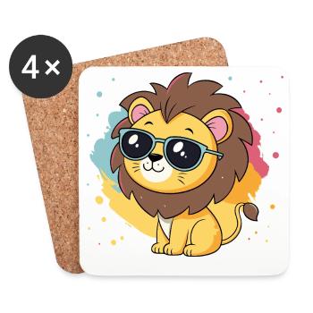 Colorful Lion with Glasses - Coasters (set of 4) - white - Front