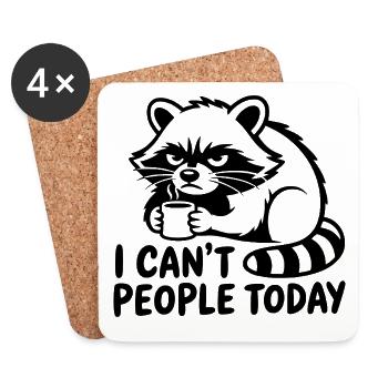 Ich kann heute keine Leute – Introvertiertes Waschbär-Meme - Untersetzer (4er-Set) - Weiß - Vorne