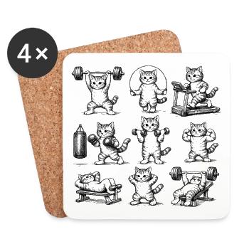 Fitness Cat - Lustige Katzen beim Sport - Untersetzer (4er-Set) - Weiß - Vorne