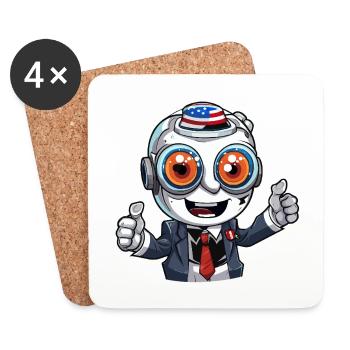 Robot mascot with flag hat - Coasters (set of 4) - white - Front
