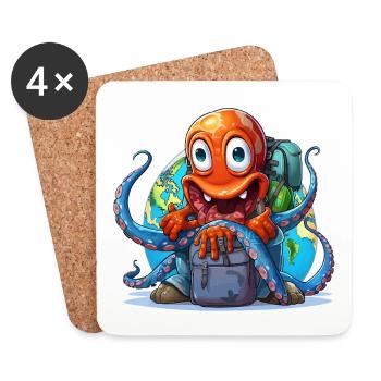 Travel Octopus with Globe - Coasters (set of 4) - white - Front