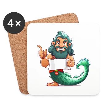 Sea hero with beard and fin - Coasters (set of 4) - white - Front
