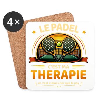 Le padel c’est ma thérapie humour sport - Dessous de verre (lot de 4) - blanc - Devant