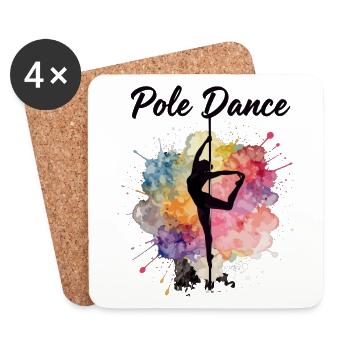 Pole Dance Silhouette – Watercolor Art Design - Coasters (set of 4) - white - Front