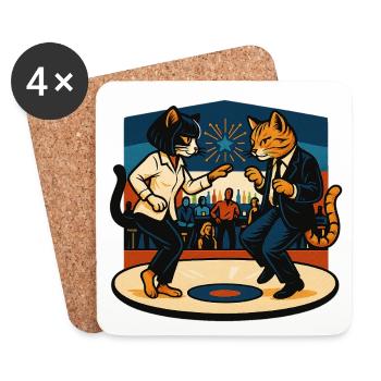 Two Retro Cats Dancing – Vintage Style - Coasters (set of 4) - white - Front