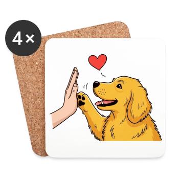 T-shirt Chien Golden Retriever High Five - Design  - Dessous de verre (lot de 4) - blanc - Devant