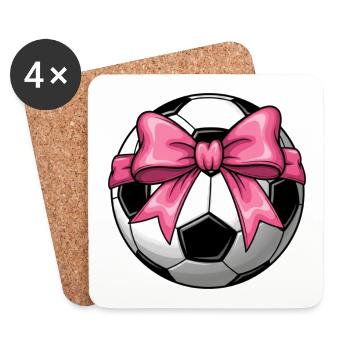 Girls' Football T-shirt with Pink Bow - Coquett's Design - Coasters (set of 4) - white - Front