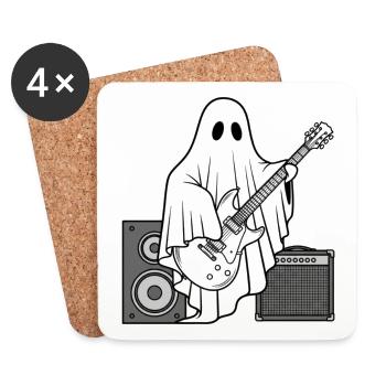 Ghost Playing Electric Bass Guitar - Halloween - Coasters (set of 4) - white - Front