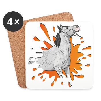 A grey horse in an orange inkblot - Coasters (set of 4) - white - Front