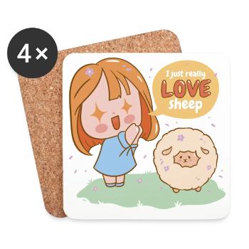 I Love Sheep Cartoon Girl - Coasters (set of 4) - white - Front
