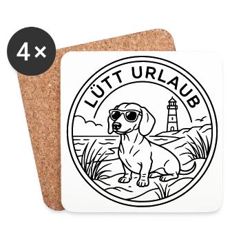 Dackel am Strand Lütt Urlaub - Untersetzer (4er-Set) - Weiß - Vorne