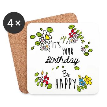 Anniversaire - Dessous de verre (lot de 4) - blanc - Devant
