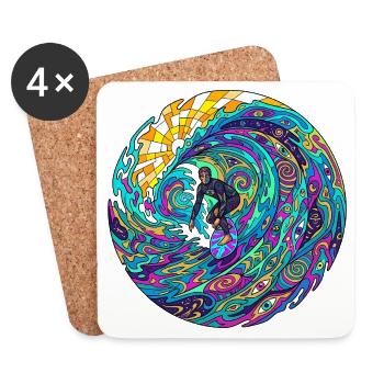 Psychedelische Surfwelle - Untersetzer (4er-Set) - Weiß - Vorne