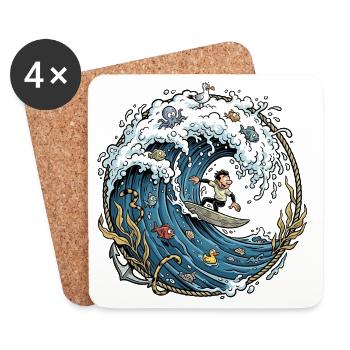 Surfeurs, surfeurs et la mer - Dessous de verre (lot de 4) - blanc - Devant