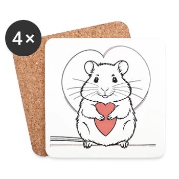 Heart Hamster Love Design - Dessous de verre (lot de 4) - blanc - Devant