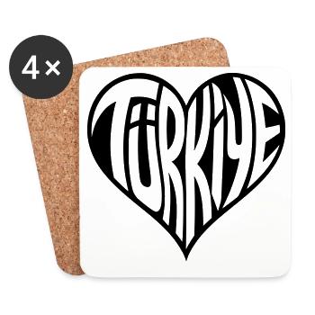 Türkiye, Türkei Herzschrift Design - Untersetzer (4er-Set) - Weiß - Vorne