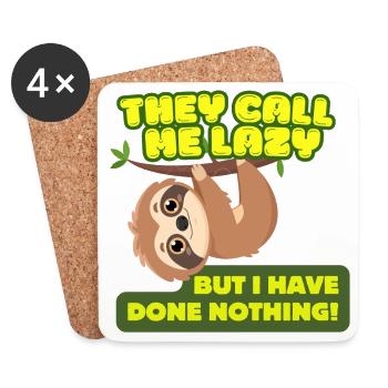 Sie nennen mich faul! - Lazy Sloth Neon-Zitat - Untersetzer (4er-Set) - Weiß - Vorne