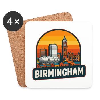 Design rétro de coucher de soleil rétro de Birmingham Skyline - Dessous de verre (lot de 4) - blanc - Devant